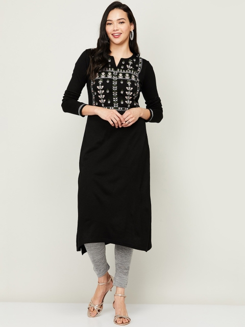 

Melange by Lifestyle Women Black & White Yoke Design Thread Work Acrylic Kurta