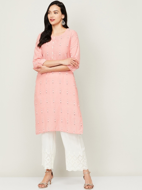 

Melange by Lifestyle Women Pink Geometric Thread Work Kurta