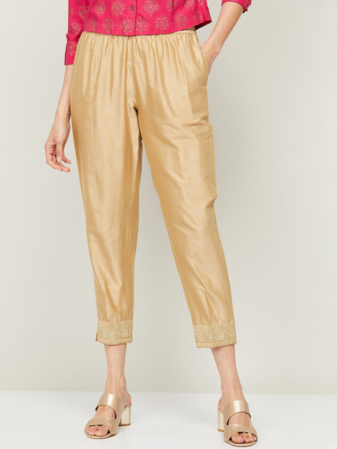

Melange by Lifestyle Women Gold-Toned Cotton Trousers