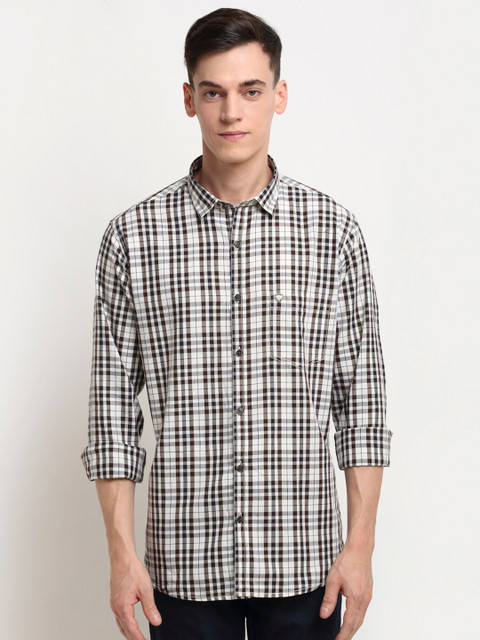 

La Mode Men Brown & White Slim Fit Checked Pure Cotton Casual Shirt