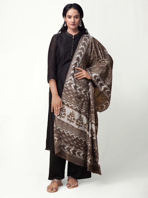 

Unnati Silks Brown Ethnic Motifs Dyed Pure Cotton Tie and Dye Dupatta