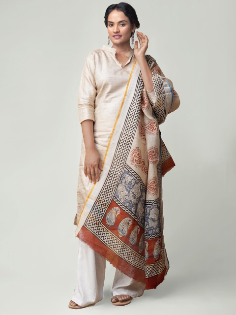 

Unnati Silks Women Cream Pure Handloom Linen Dupatta