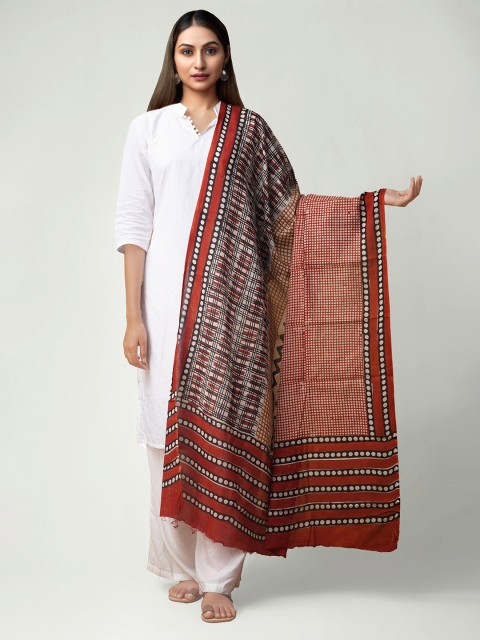 

Unnati Silks Women Cream Checked Pure Mulmul Cotton Dupatta