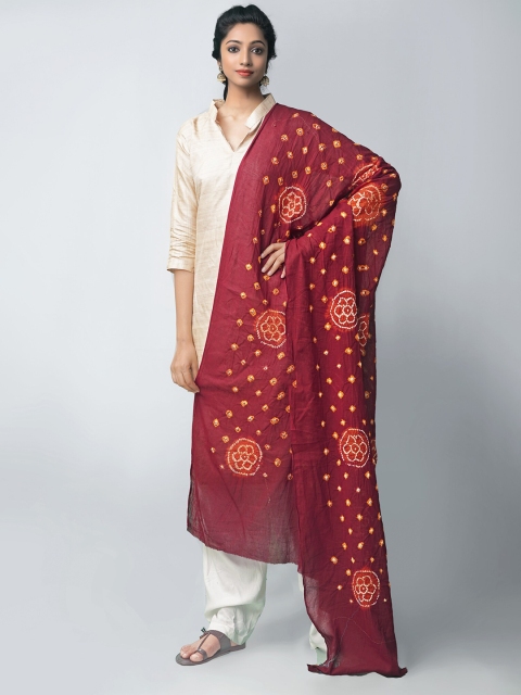 

Unnati Silks Women Maroon Tie and Dye Bandhani Cotton Dupatta