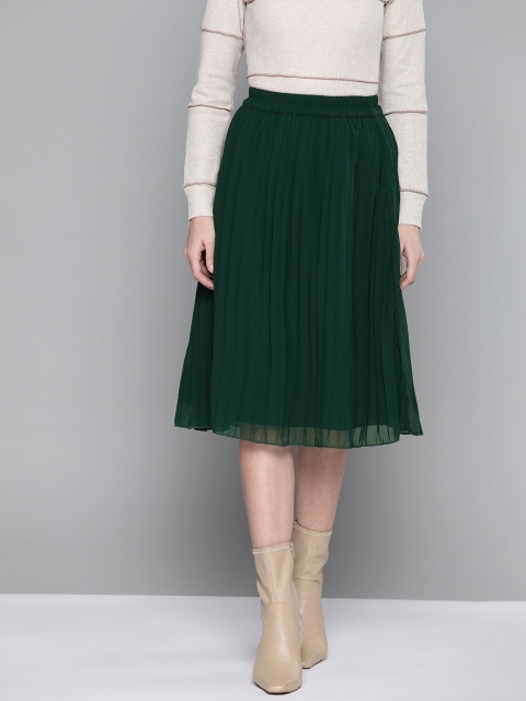 

VividArtsy Green A-Line Accordion Pleated Skirt