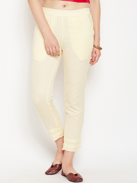 

Be Indi Women Off White Pleated Easy Wash Cotton Trousers