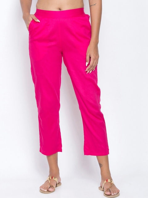 

Be Indi Women Fuchsia Straight Fit Low-Rise Trousers