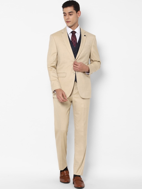 

Allen Solly Men Beige & Black Solid Slim Fit Single-Breasted Formal 3-Piece Suit
