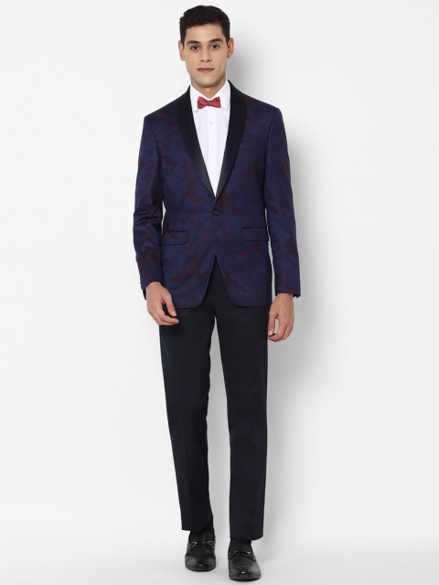 

Allen Solly Men Navy Blue & Maroon Slim-Fit Tuxedo Two-Piece Party Suit