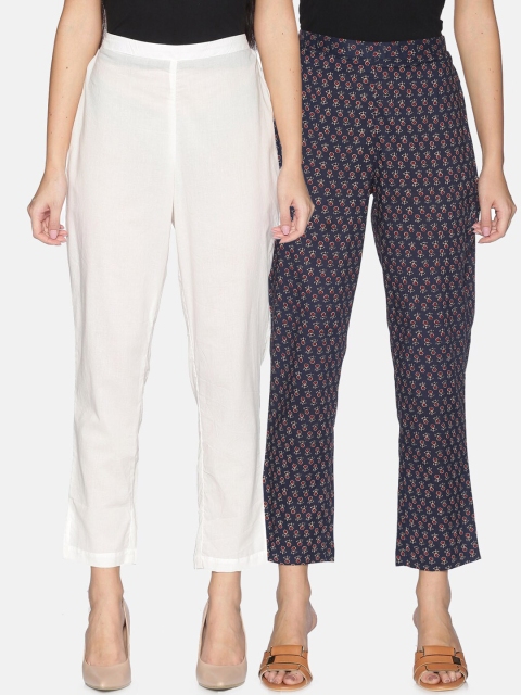 

Saffron Threads Set of 2 Women Printed Trousers, Navy blue