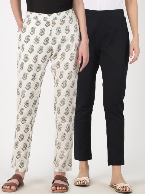 

Saffron Threads Set Of 2 Women Printed Trousers, Black
