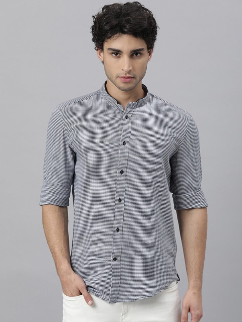 

RARE RABBIT Men White Slim Fit Micro Checks Striped Casual Shirt