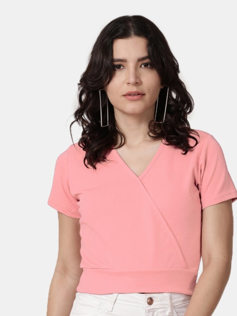 

Selvia Peach-Coloured Scuba Wrap Crop Top