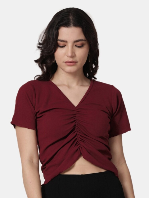 

Selvia Maroon Twisted Scuba Crop Top