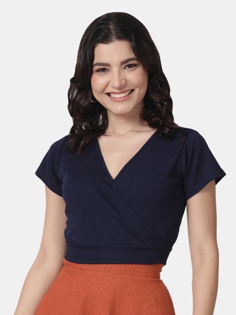 

Selvia Blue Solid Scuba Wrap Crop Top