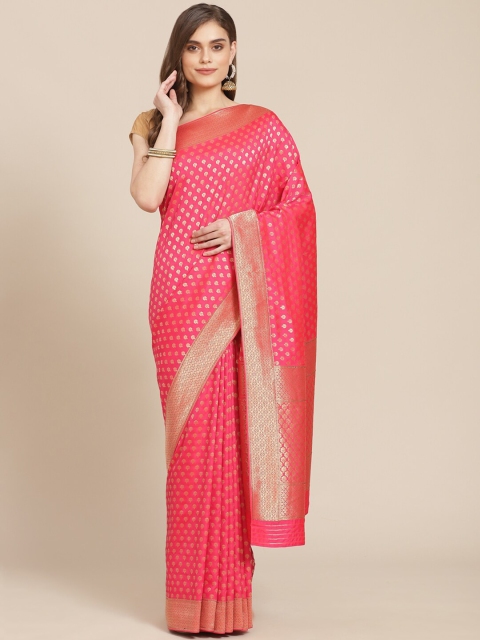 

Meena Bazaar Fuchsia & Gold-Toned Woven Design Zari Silk Blend Banarasi Saree