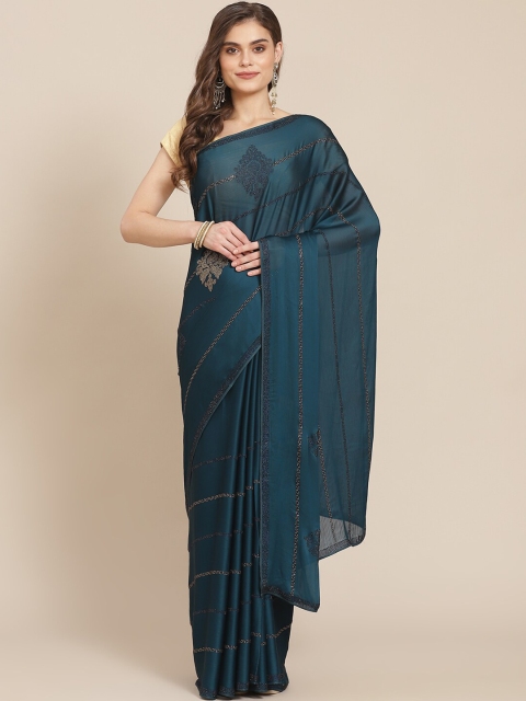 

Meena Bazaar Blue Embellished Beads and Stones Saree