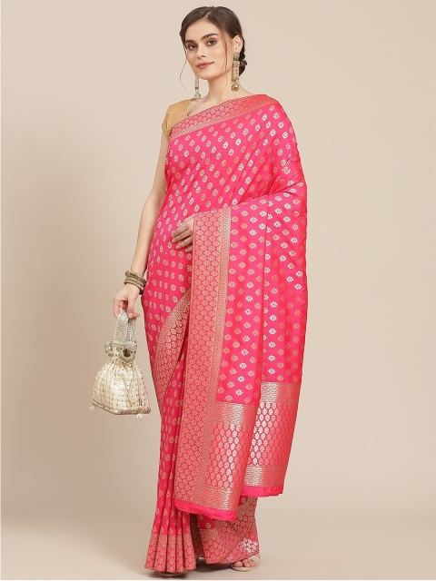 

Meena Bazaar Fuchsia & Gold-Toned Woven Design Zari Silk Blend Banarasi Saree