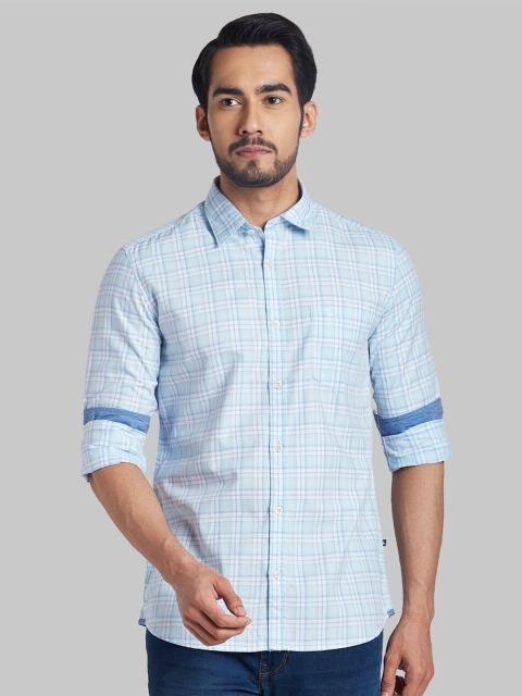 

Parx Men Blue Slim Fit Checked Casual Shirt