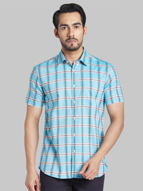 

Parx Men Blue Slim Fit Checked Casual Shirt
