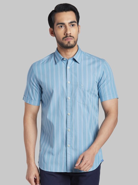 

Parx Men Blue Slim Fit Striped Casual Shirt