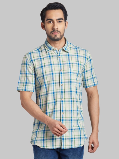 

Parx Men Cream-Coloured Slim Fit Checked Casual Shirt