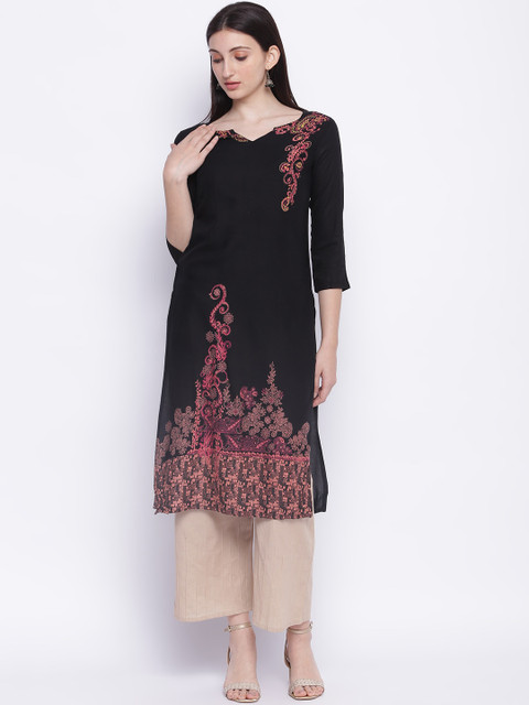 

IMARA Women Black Floral Embroidered Thread Work Kurta