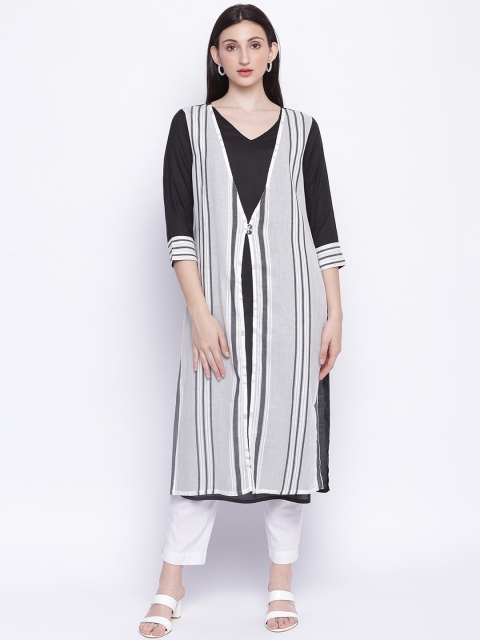 

IMARA Women Black & White Striped Kurta