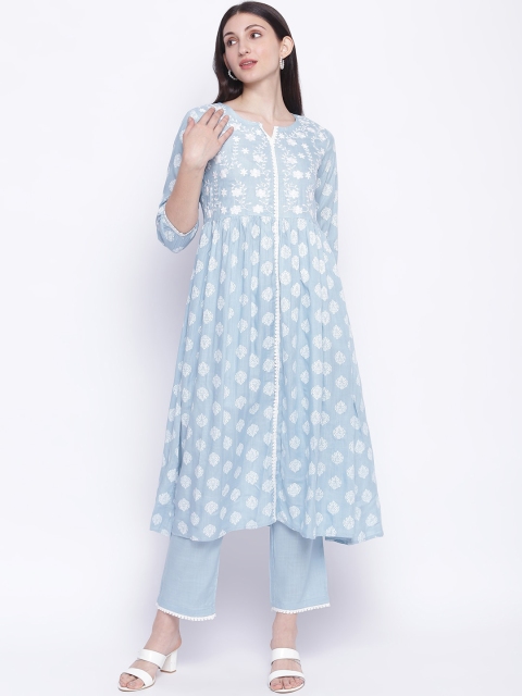 

IMARA Woman Blue Ethnic Motifs Printed Pleated Kurta with Palazzos