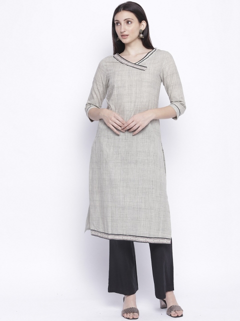 

IMARA Women Grey Geometric Printed Thread Work Kurta