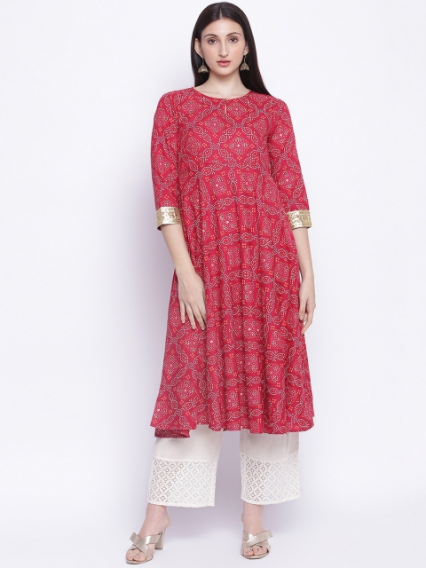 

IMARA Women Red Bandhani Printed Kurta