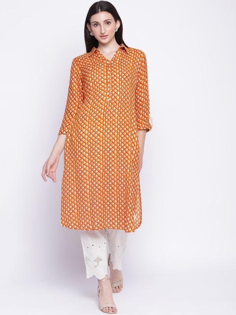 

IMARA Women Orange Geometric Printed Pathani Kurta