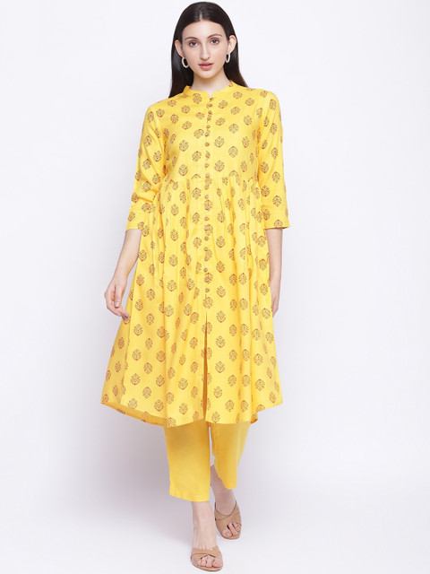 

IMARA Woman Yellow Floral Printed Kurta with Trousers