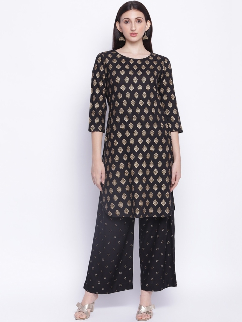 

IMARA Women Black Ethnic Motifs Printed Layered Kurta With Palazzos