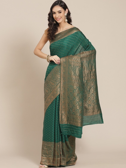 

Meena Bazaar Green & Gold-Toned Woven Design Banarasi Saree
