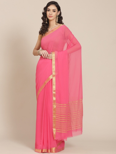 

Meena Bazaar Pink & Gold-Toned Zari Saree