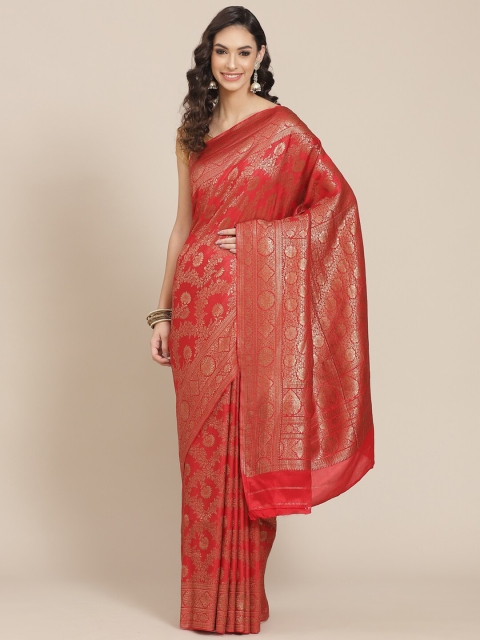

Meena Bazaar Red & Gold Woven Design Zari Pure Crepe Banarasi Saree