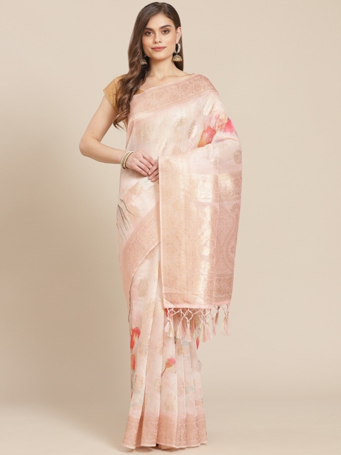 

Meena Bazaar Pink & Gold-Coloured Ethnic Motifs Zari Banarasi Saree