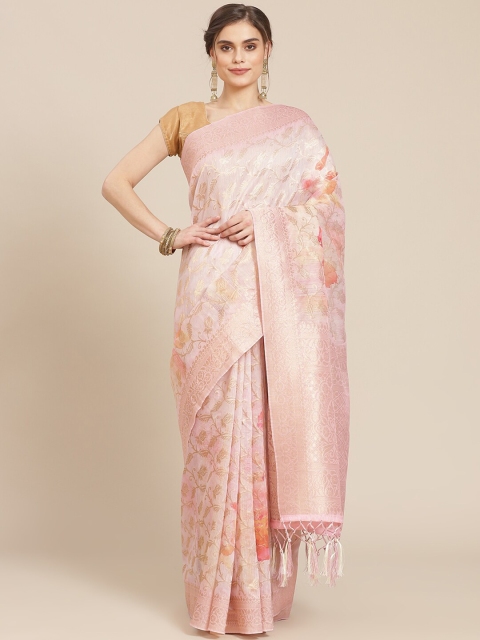 

Meena Bazaar Pink & Orange Woven Design Zari Banarasi Saree