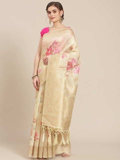 

Meena Bazaar Green & Pink Woven Design Zari Banarasi Saree