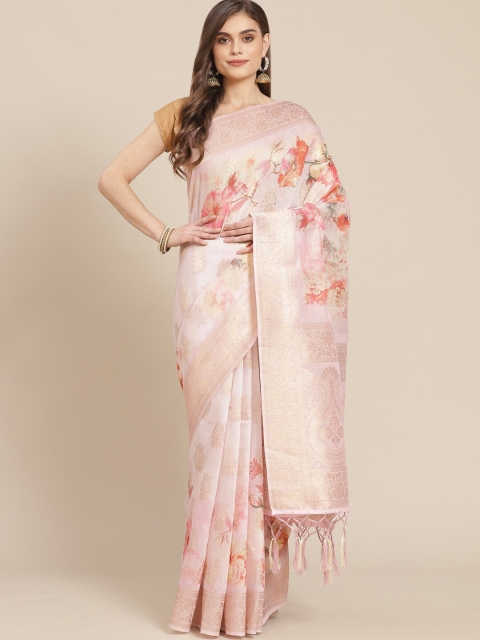 

Meena Bazaar Pink & Red Floral Zari Banarasi Saree