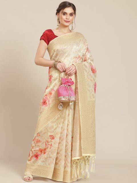 

Meena Bazaar Green & Red Floral Banarasi Saree