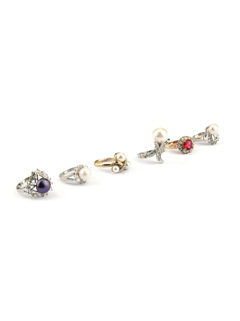 

DIVA WALK Set of 6 Silver-Plated & Gold-Plated CZ Studded Rings, Multi
