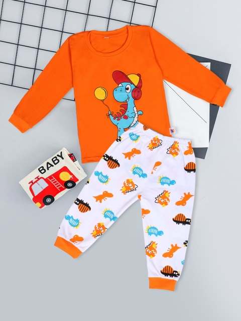 

Fashitale Kids Orange & White Printed T-shirt with Pyjamas