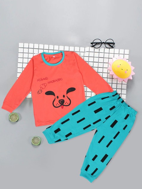 

Fashitale Kids Red & Blue Printed T-shirt with Pyjamas