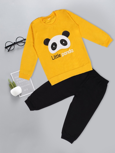 

Fashitale Kids Yellow & Black Printed Pure Cotton Tracksuits