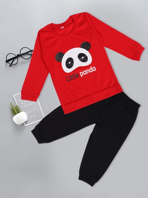

Fashitale Unisex Kids Red & Black Printed T-shirt with Pyjamas