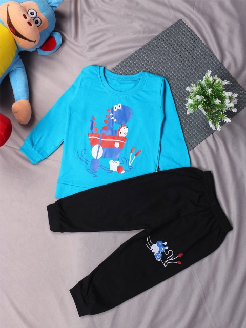 

Fashitale Unisex Kids Blue & Black Printed T-shirt with Pyjamas