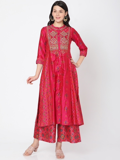 

Ojas Designs Women Fuchsia Ethnic Motifs Printed Panelled Kurta With Palazzos