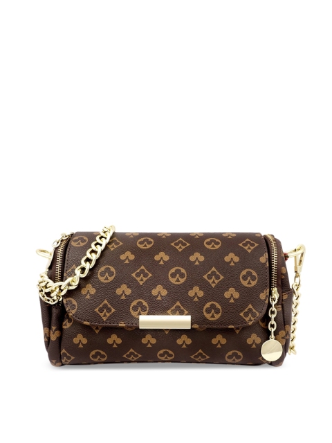 

ELOPPE Coffee Brown Printed Leather Structured Sling Bag with Tasselled